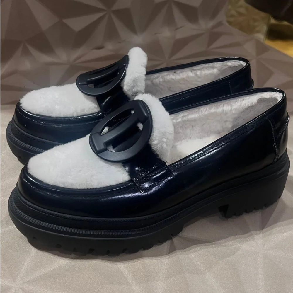 Iceberg black & white fur platform leather loafers size EU 39 US 9 NWT - Picture 2 of 10